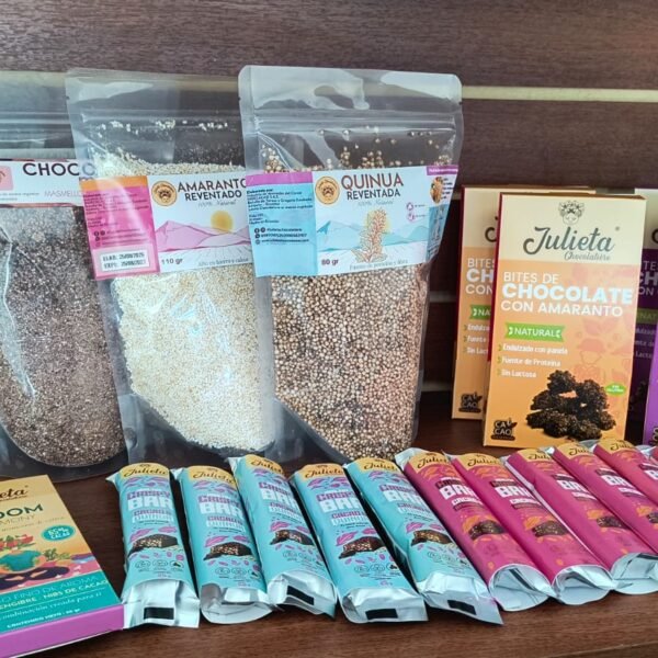 Combo familiar de Julieta Chocolatière: bites, barras, cereales y superalimentos